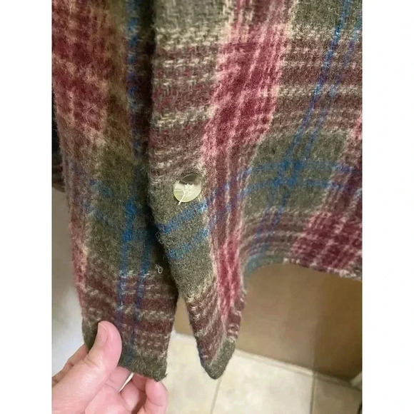 Vintage Oantana Olive Maroon Plaid Wool Blend Shacket Button-up Jacket Size L - Picture 6 of 11
